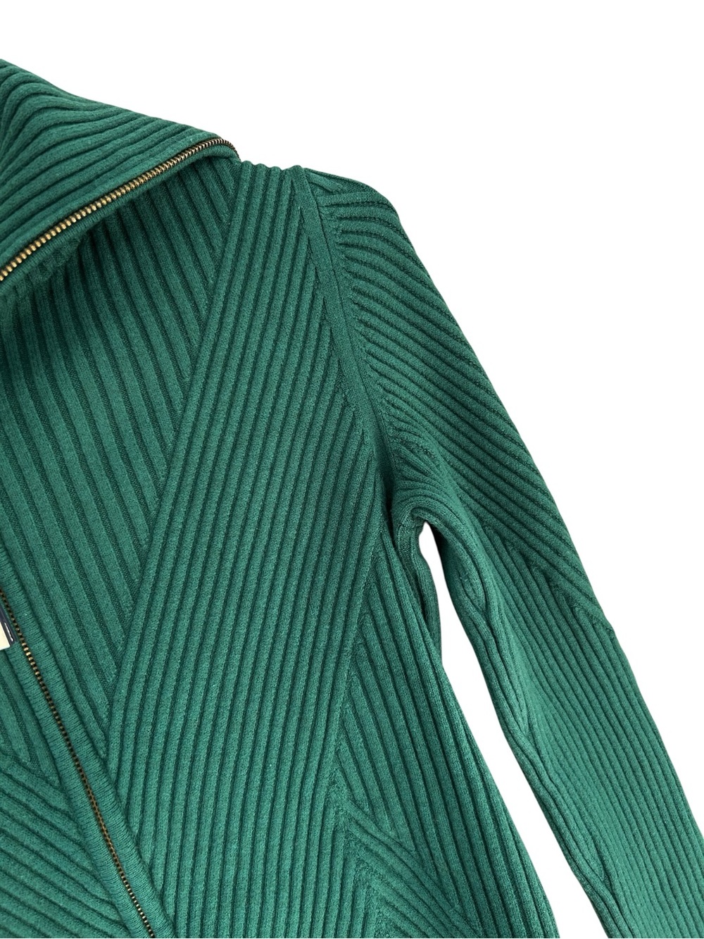 TORY BURCH Noland Norwood Green Front Zip Ribbed Cardigan Sweater XS - Picture 7 of 9